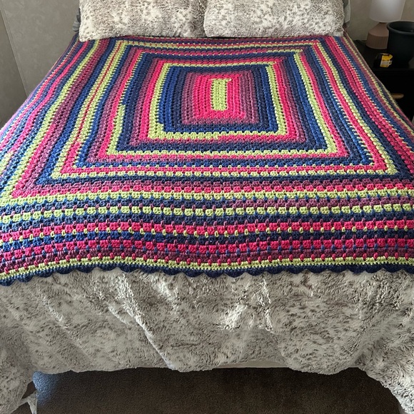 New handcrafted colorful crocheted granny square afghan blanket